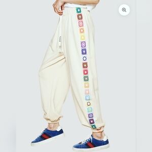 POL Rainbow Crochet White Jogger Pant